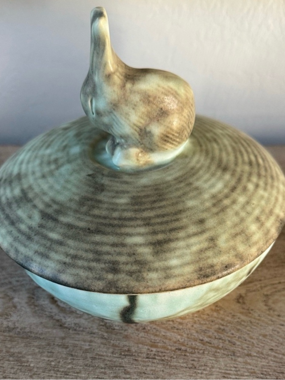 McCarty Pottery Ceramic Lidded Bowl in Green-Tan Glaze. MISSISSIPPI Pottery